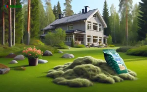 Bild som illustrerar mossbekämpning och gödsling av gräsmattor.